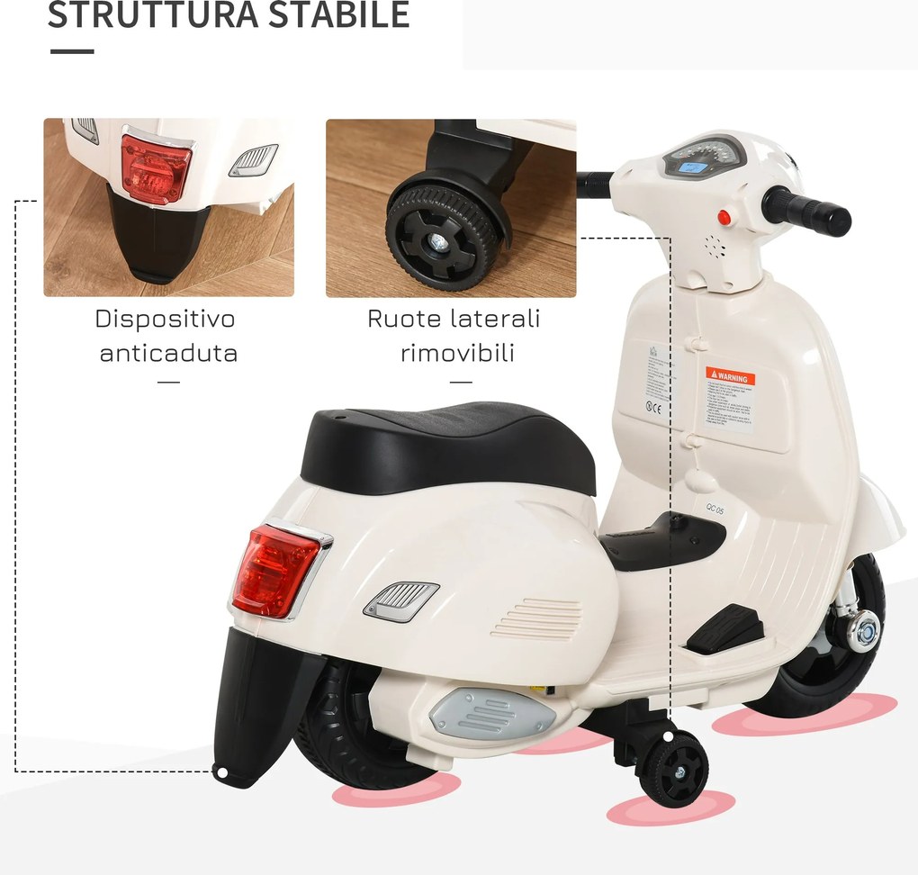 Piaggio Mini Vespa GTS Elettrica 6V per Bambini Bianca...