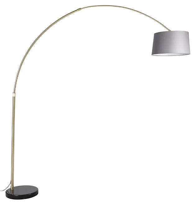 Lampada ad arco in ottone con marmo e paralume in tessuto grigio 45 cm - XXL