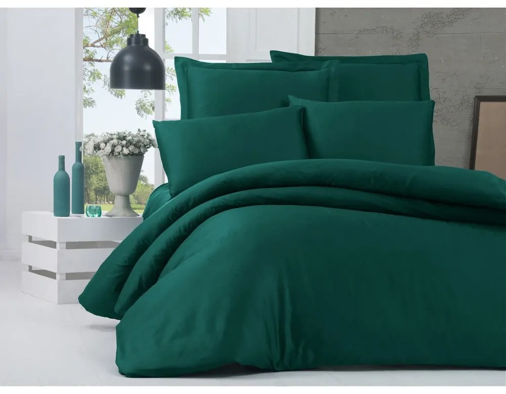 Biancheria da letto in cotone sateen verde scuro per letto singolo , 140 x 200 cm Alisa - Mijolnir