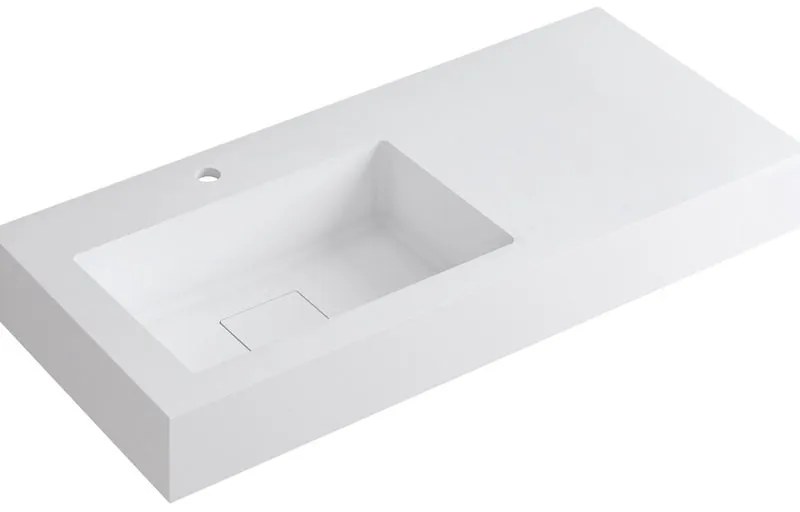Lavabo integrale rettangolare vasca a sinistra L 100.5 x H 15 x P 46 cm in resina bianco lucido