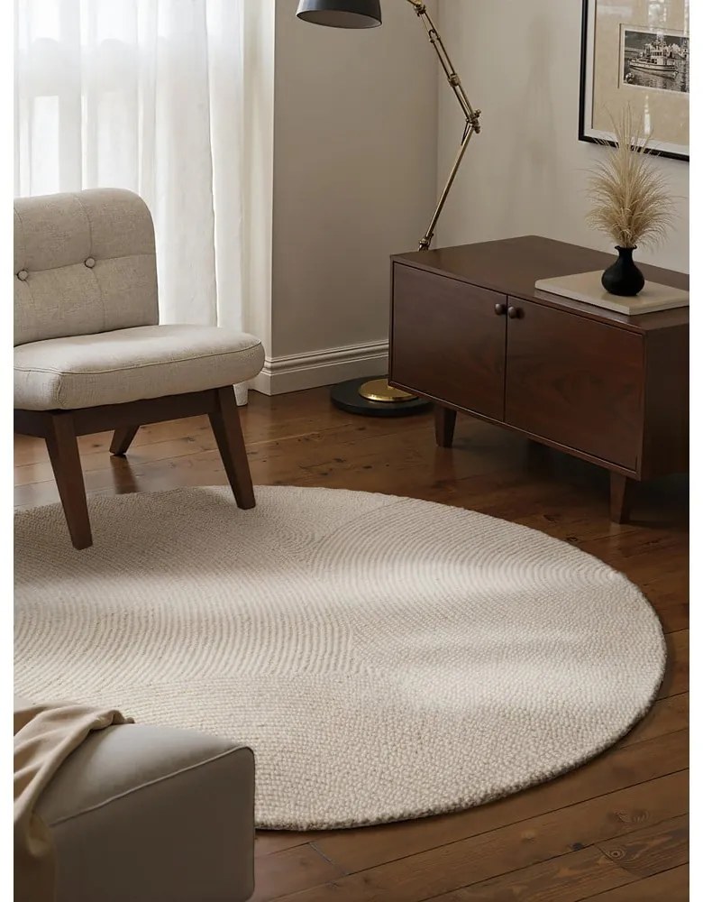 Tappeto rotondo colore naturale chiaro in lana tessuto a mano ø 150 cm Eleni Natural White – Hanse Home
