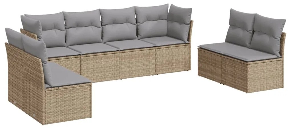 Set Divano da Giardino 8 pz con Cuscini Beige in Polyrattan