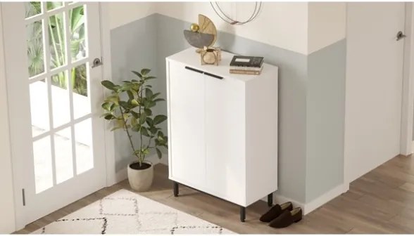 Scarpiera Da Ingresso Multiripiano 72x36x105 A 2 Ante Con Piedini Argo Bianca