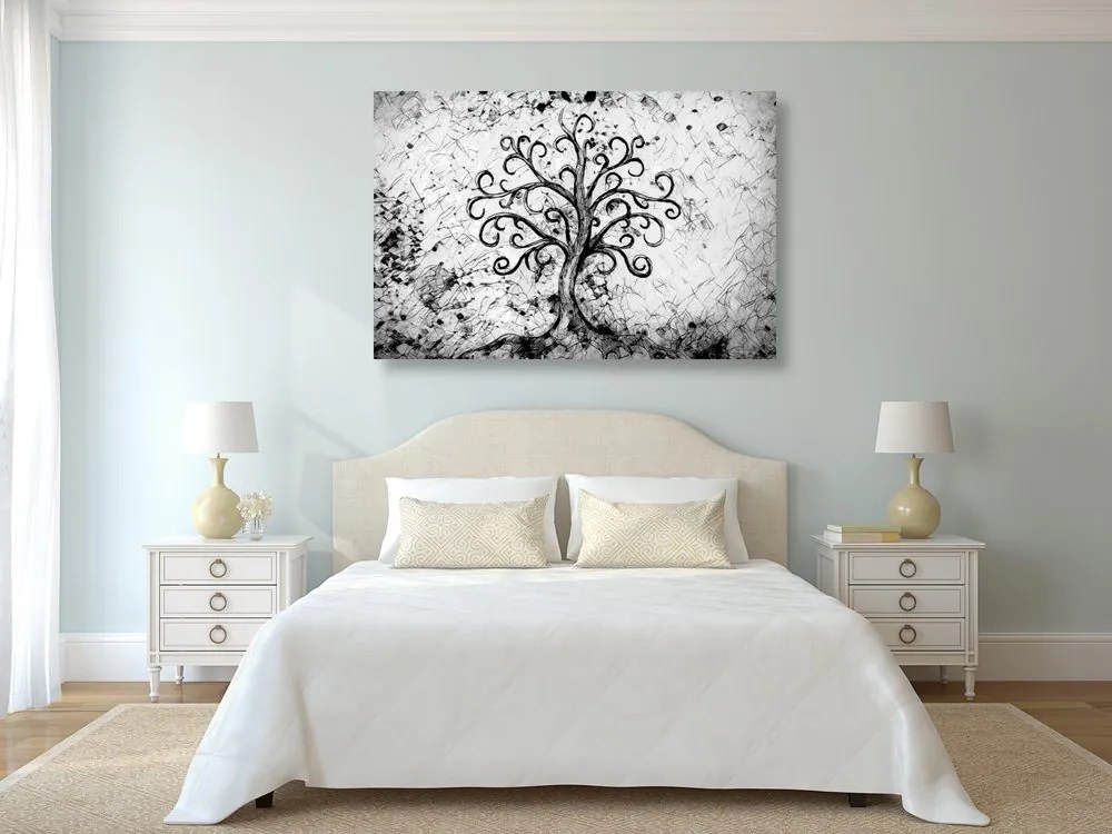 Stampa su tela – Simbolo dell'albero della vita in bianco e nero