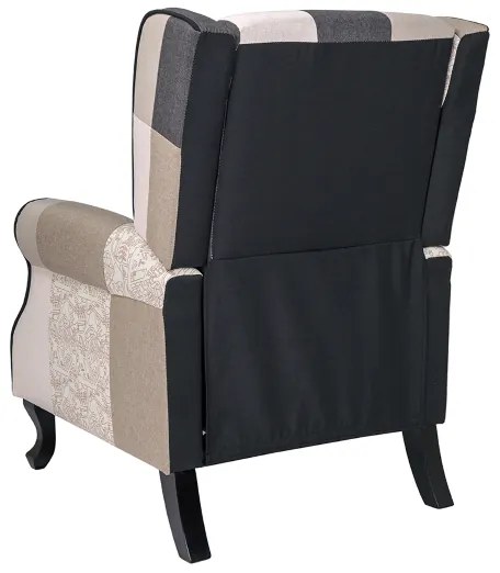 Poltrona relax tessuto patchwork BERGERE Reclinabile poggiapiedi Tortora