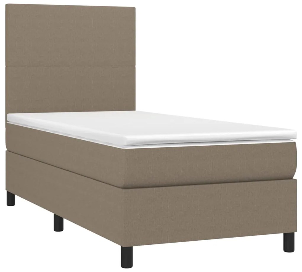 Letto a molle con materasso e led tortora 90x190 cm in tessuto