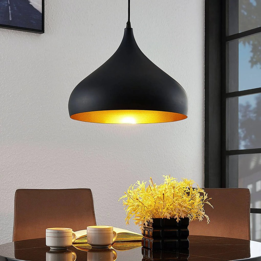 Lampada a sospensione Lindby Ritana, nero-oro, alluminio, Ø 31 cm