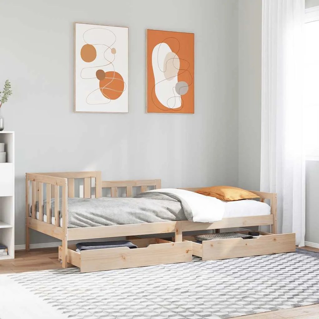 Dormeuse Con Cassetti 80x200 Cm İn Legno Massello Di Pino /