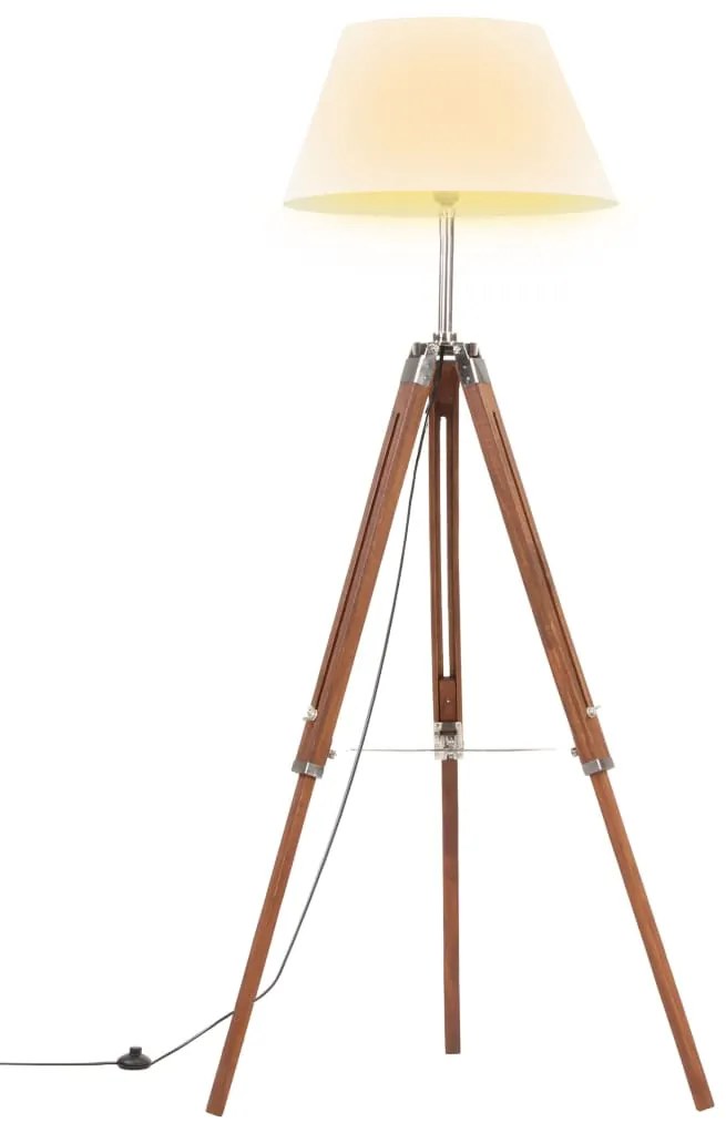 Lampada A Treppiede Marrone E Bianco İn Legno Di Teak 141 Cm /