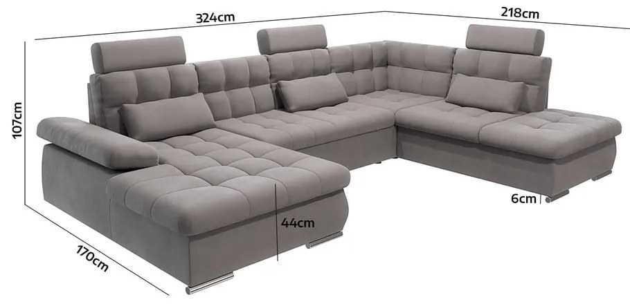 Divano angolare grigio allungabile e con contenitore (con penisola a destra/a U) Merkur – Ropez
