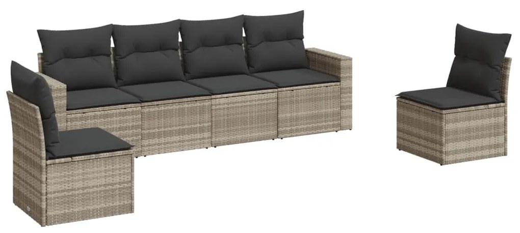 Set divano da giardino 6pz con cuscini grigio chiaro polyrattan