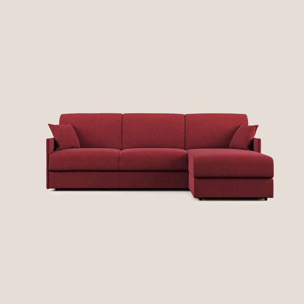 Evans Divano letto angolare con penisola in morbido tessuto impermeabile T02 rosso 252 cm Destro (mat. 140x197)