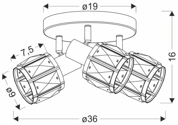 Faretto DUBAI 3xE14/40W/230V diametro 36 cm nero/oro