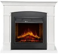 Camino Elettrico da Pavimento Effetto Fiamma 107x24x95,2 cm 900W/1800W in Legno Bianco e Nero