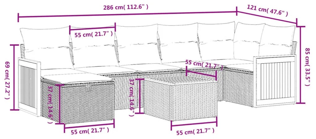 Set Divano da Giardino 8 pz con Cuscini Beige in Polyrattan