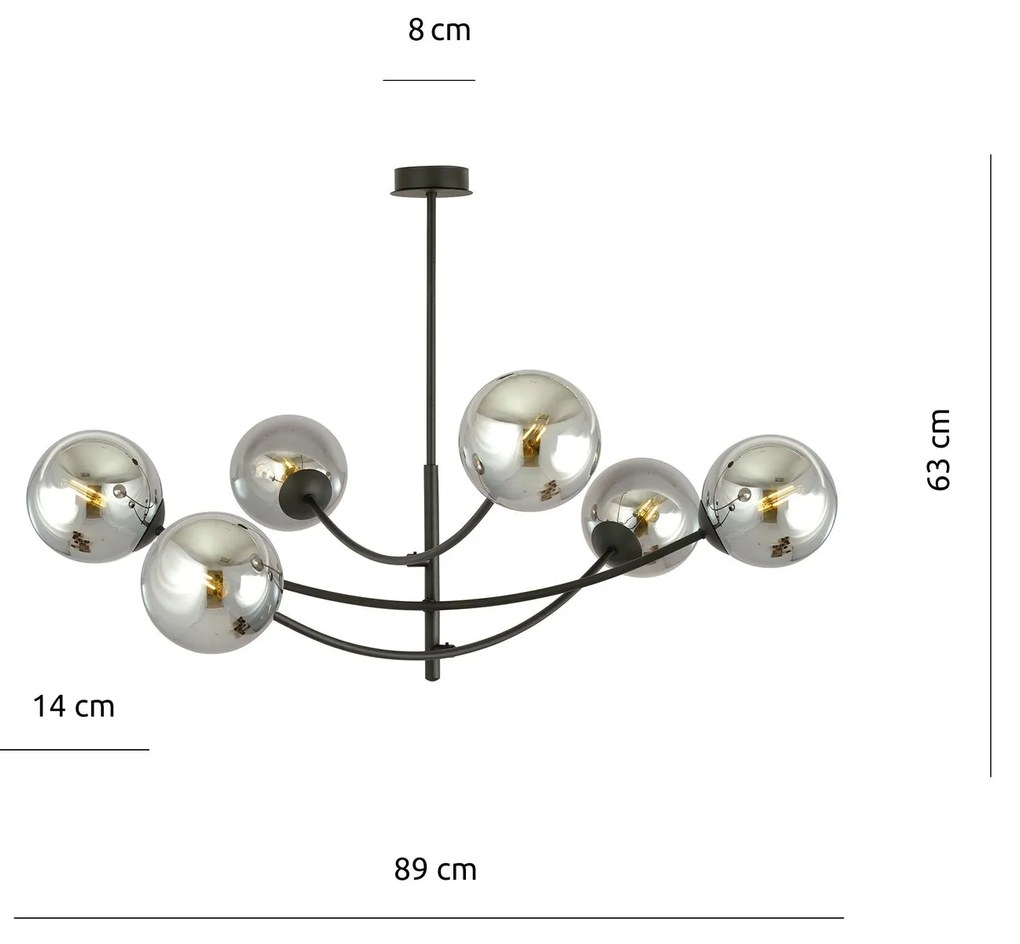 Sospenione Moderna 6 Luci Hunter In Acciaio Nero Bracci Regolabili E Vetro Fumè