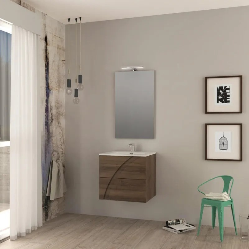 Mobile bagno da fissare con lavabo Monica L 60 x H 55 x P 46 cm noce effetto legno