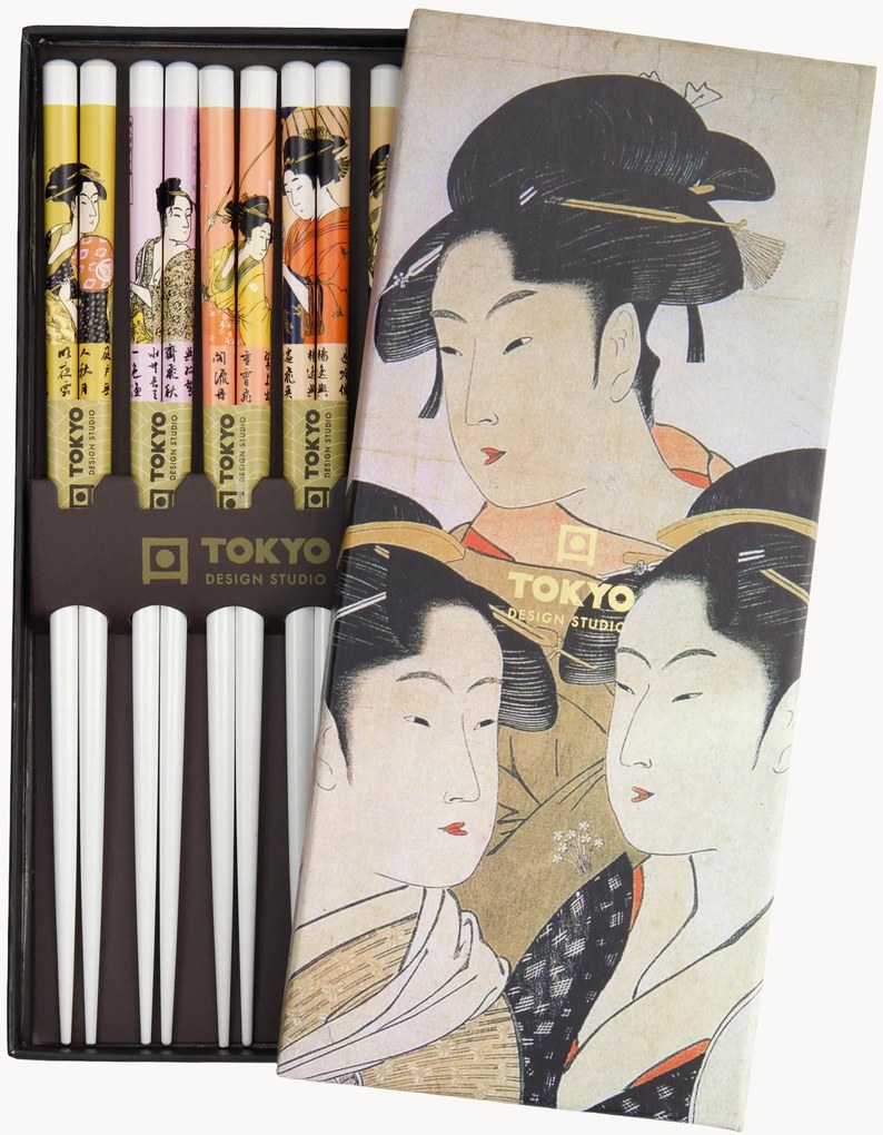Set di 5 paia di bacchette in bambù Geisha