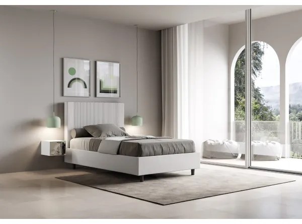 Letto matrimoniale francese con rete imbottito 140x190 similpelle bianco Goya