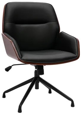 Sedia da ufficio girevole 360° nera design, legno scuro e metallo nero MARLOW