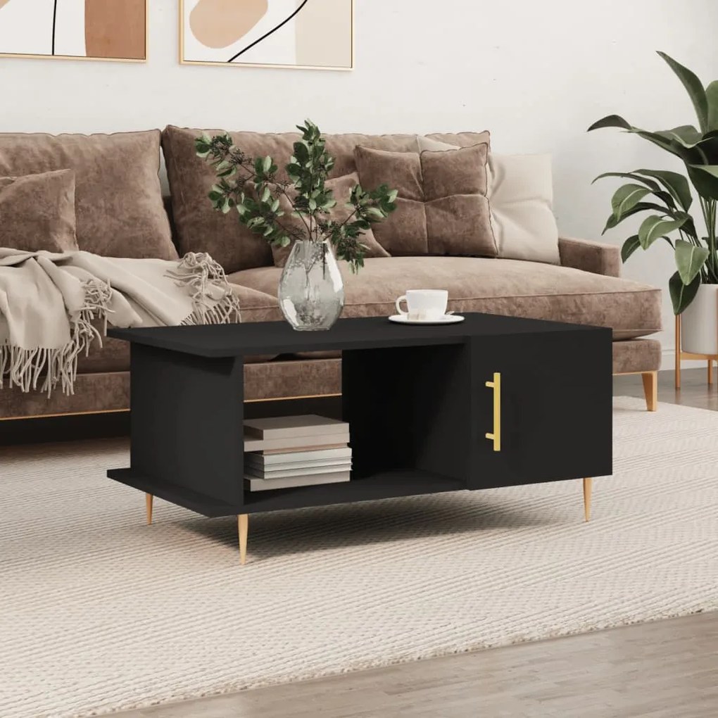Tavolino Da Salotto Nero 90x50x40 Cm İn Legno Multistrato /