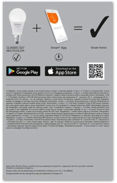 SET 3x Lampadina LED RGB dimmerabile SMART+ E27/9,5W/230V 2700K-6500K Wi-Fi - Ledvance