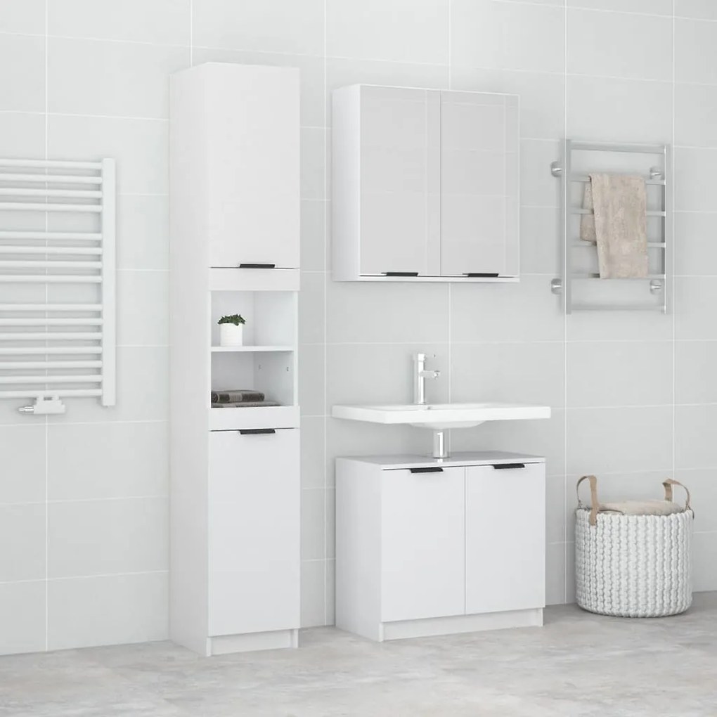 Set mobili da bagno 3 pz bianco lucido in legno multistrato