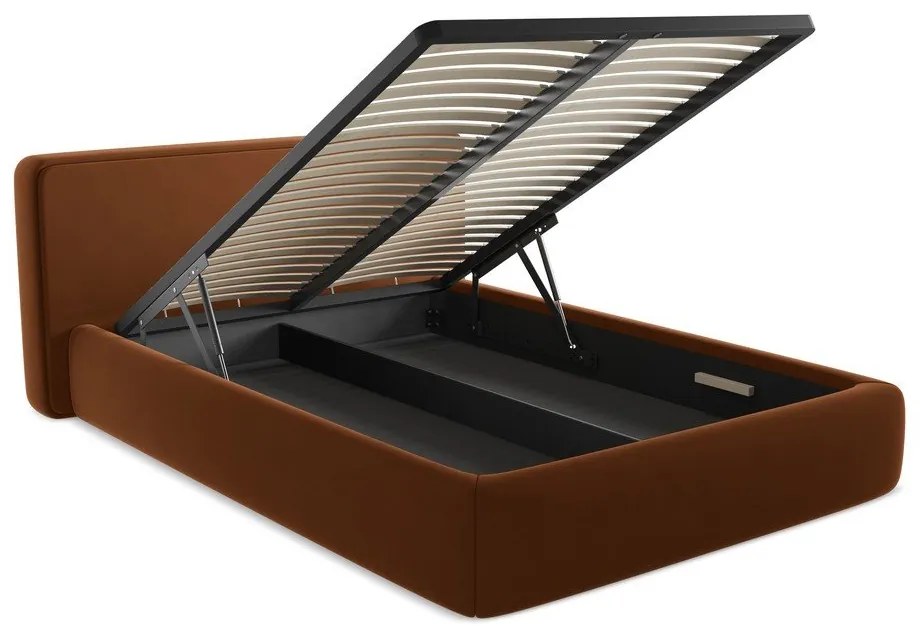 Letto matrimoniale imbottito in terracotta con contenitore con griglia 140x200 cm Kiana - Makamii