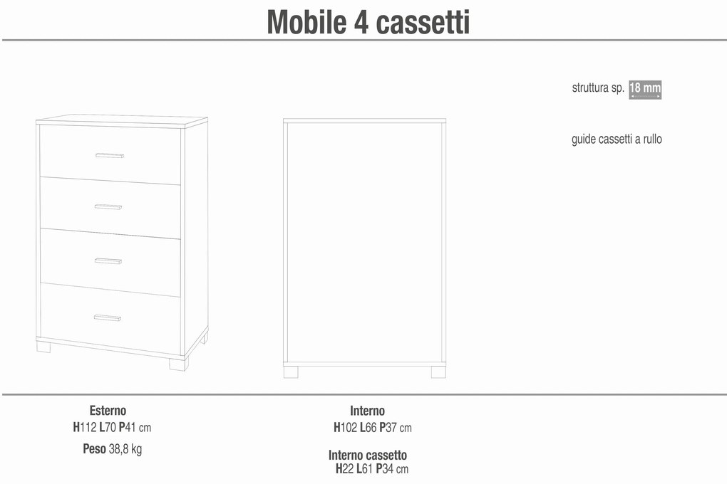 NIK - cassettiera con 4 cassetti