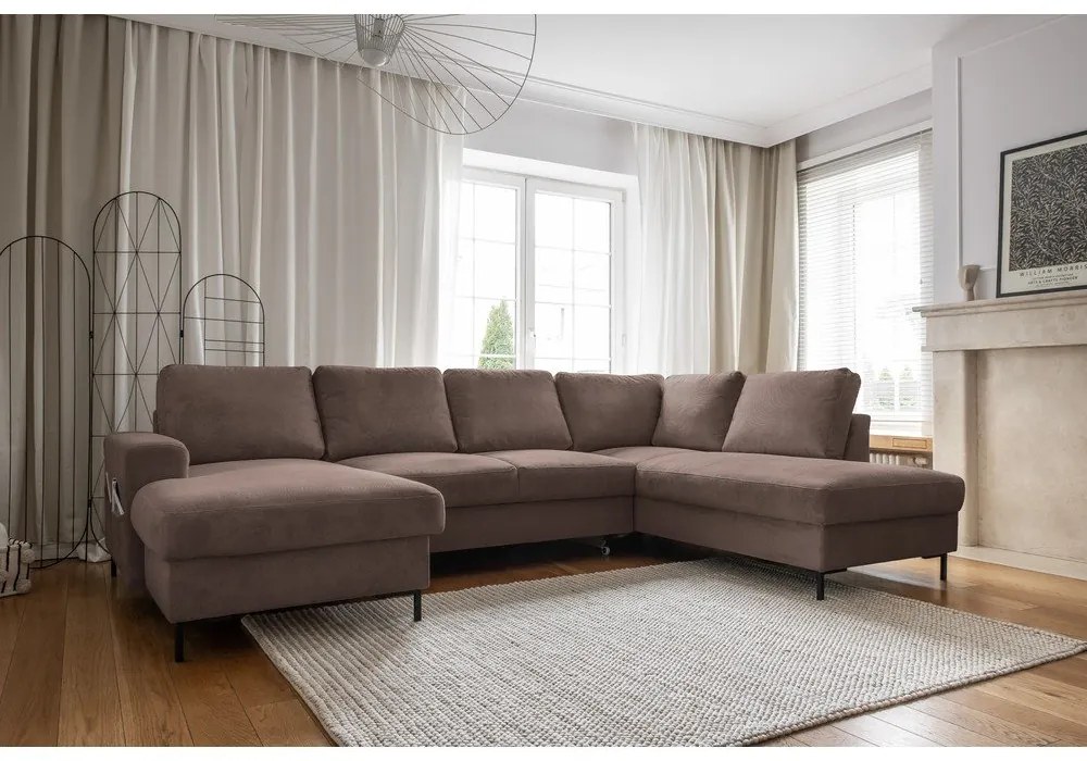 Divano letto in velluto a coste marrone (angolo destro) Lofty Lilly - Miuform