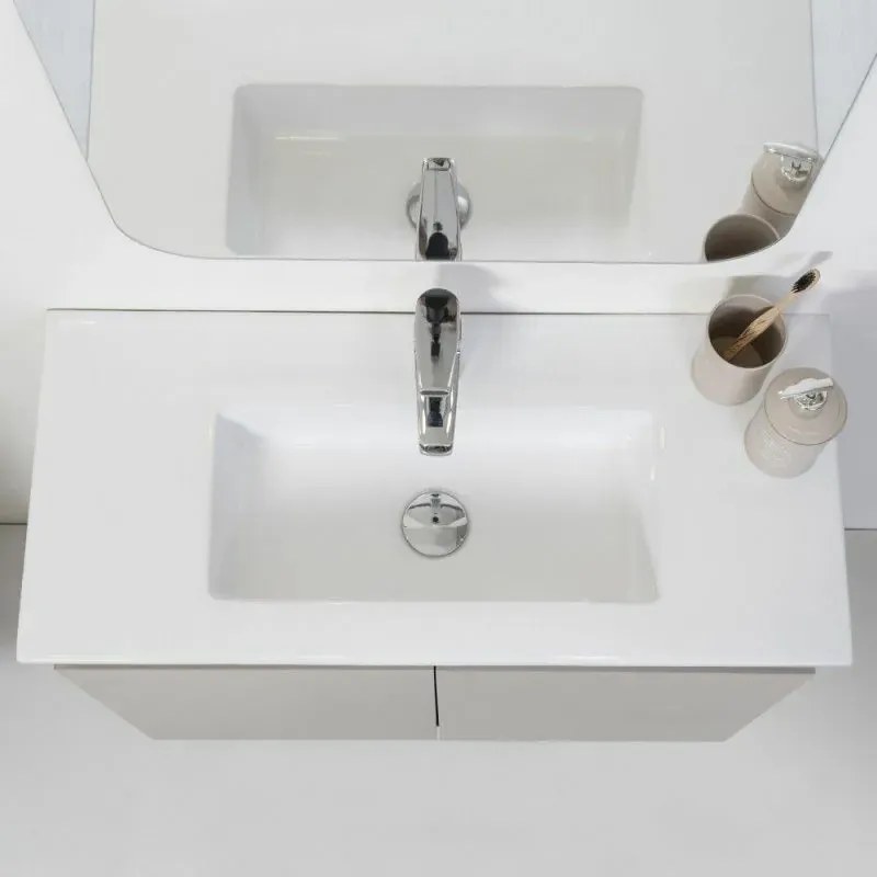 Mobile Bagno Sospeso 2 Ante Tortora L.80cm con Specchio
