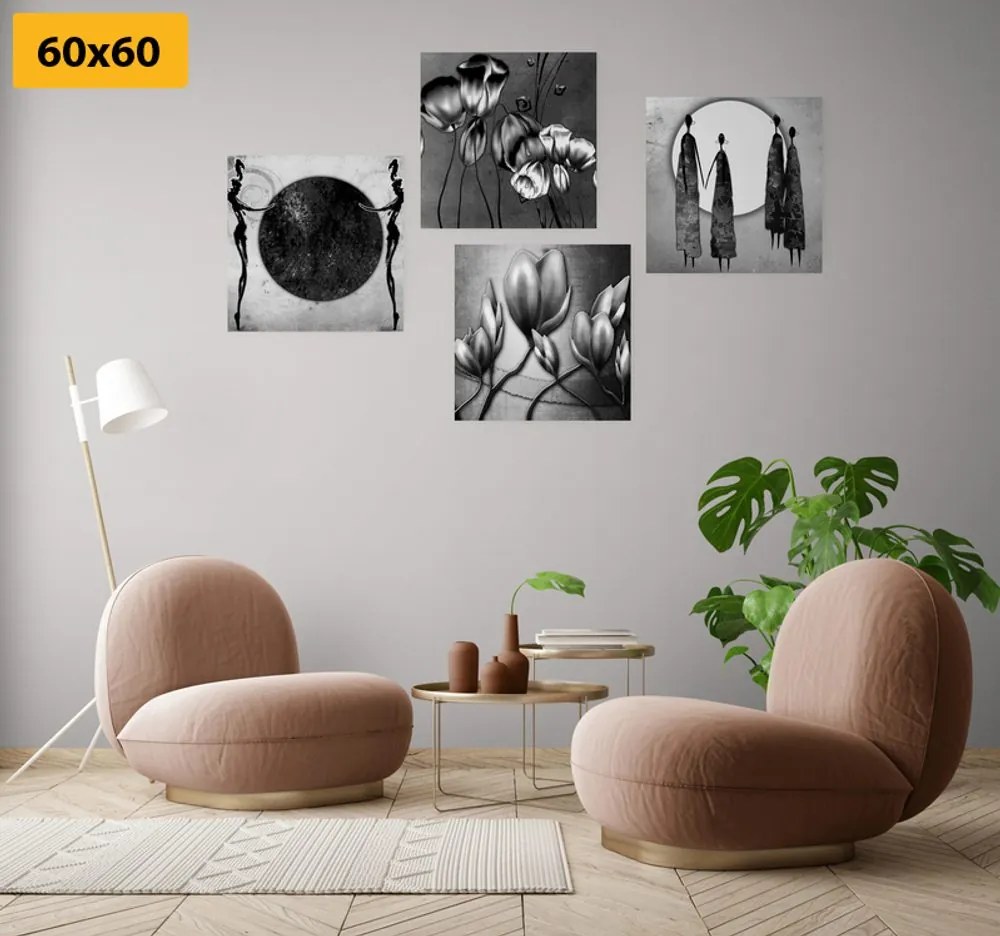 Set di quadri – In stile etnico in bianco e nero