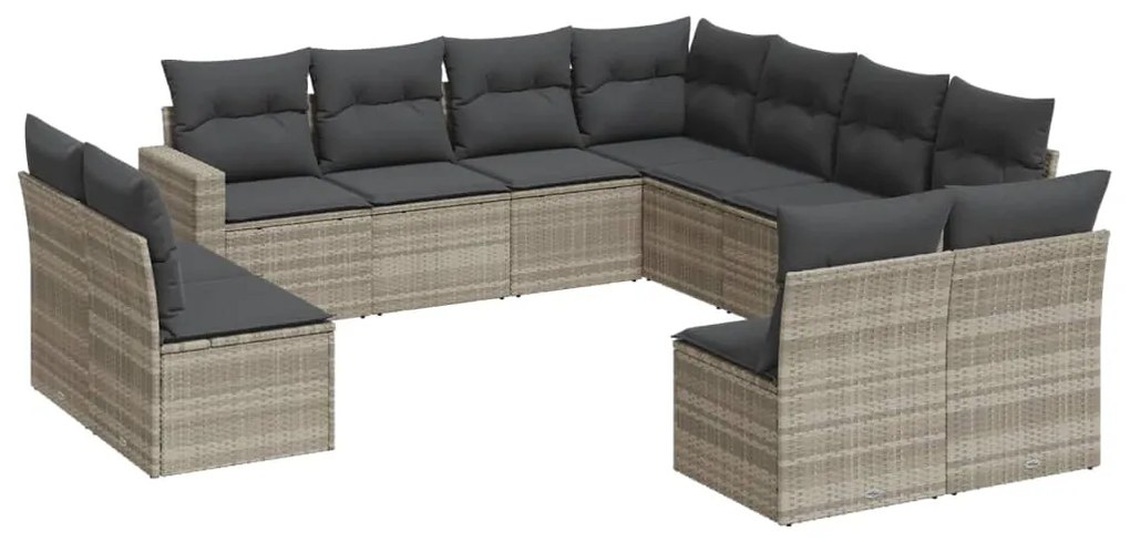 Set divani da giardino 11 pz con cuscini in polyrattan grigio