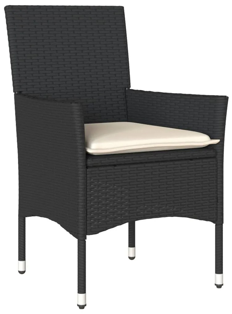 Set pranzo da giardino 5 pz con cuscini nero polyrattan acacia