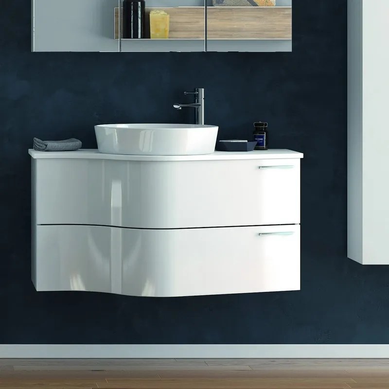 Composizione bagno sospesa 100cm: mobile ultramoderno e specchio contenitore FORM-100B - KAMALU