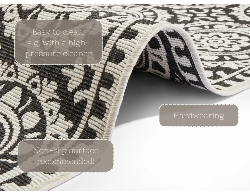 Tappeto da esterno nero e crema , 80 x 250 cm Jardin - NORTHRUGS