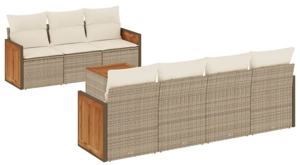 Set divano da giardino 8 pz con cuscini beige in polyrattan