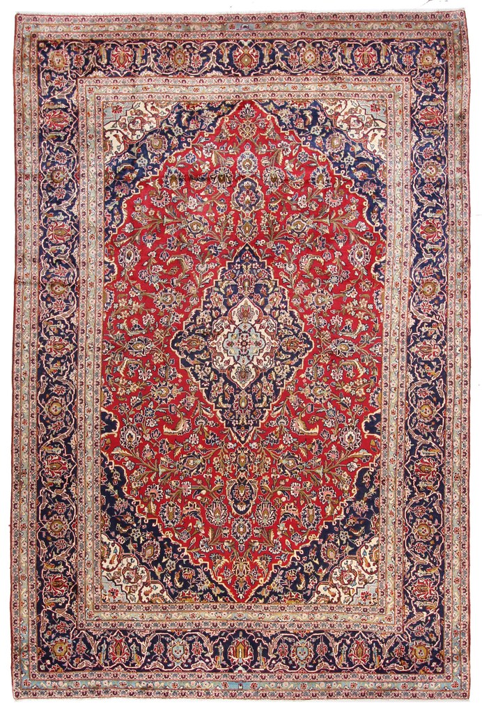 Kashan Tappeto 370x250 Rosso (Iran) Annodato A Mano