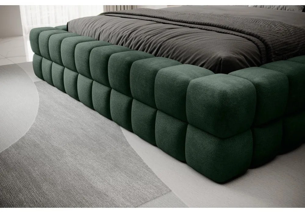 Letto matrimoniale imbottito verde scuro con contenitore e rete inclusi 140x200 cm Dizzle – ELTAP