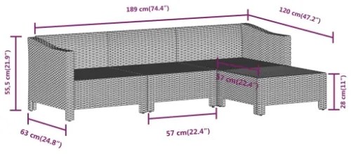 Set Divani da Giardino 4 pz con Cuscini in Polyrattan Grigio