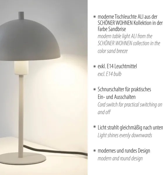 Schöner Wohnen 11726-39 - Lampada da tavolo ALI 1xE14/15W/230V grigia