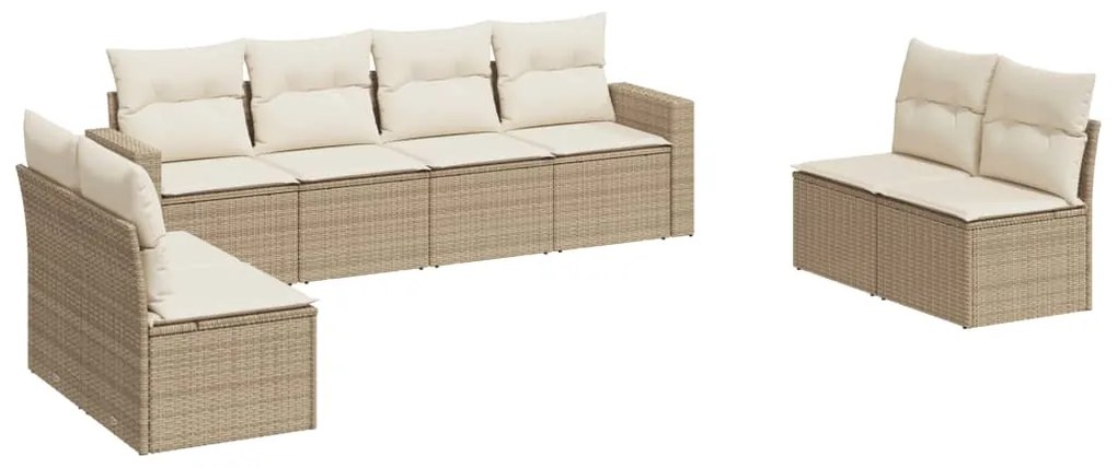 Set divano da giardino 8 pz con cuscini beige in polyrattan