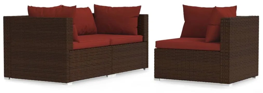 Set Divani da Giardino con Cuscini 3 pz in Polyrattan Marrone