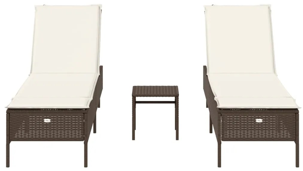 Set lettini prendisole con cuscini 3pz marrone in polyrattan