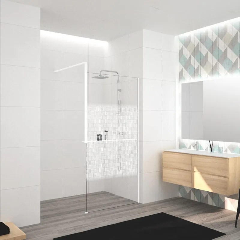 Box doccia walk-in Elidesign, vetro serigrafato 8 mm, L max 160 cm x H 200 cm, profilo bianco