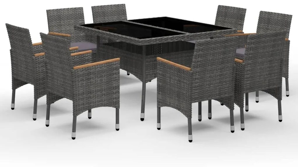 Set mobili da pranzo da giardino 9 pz polyrattan acacia grigio