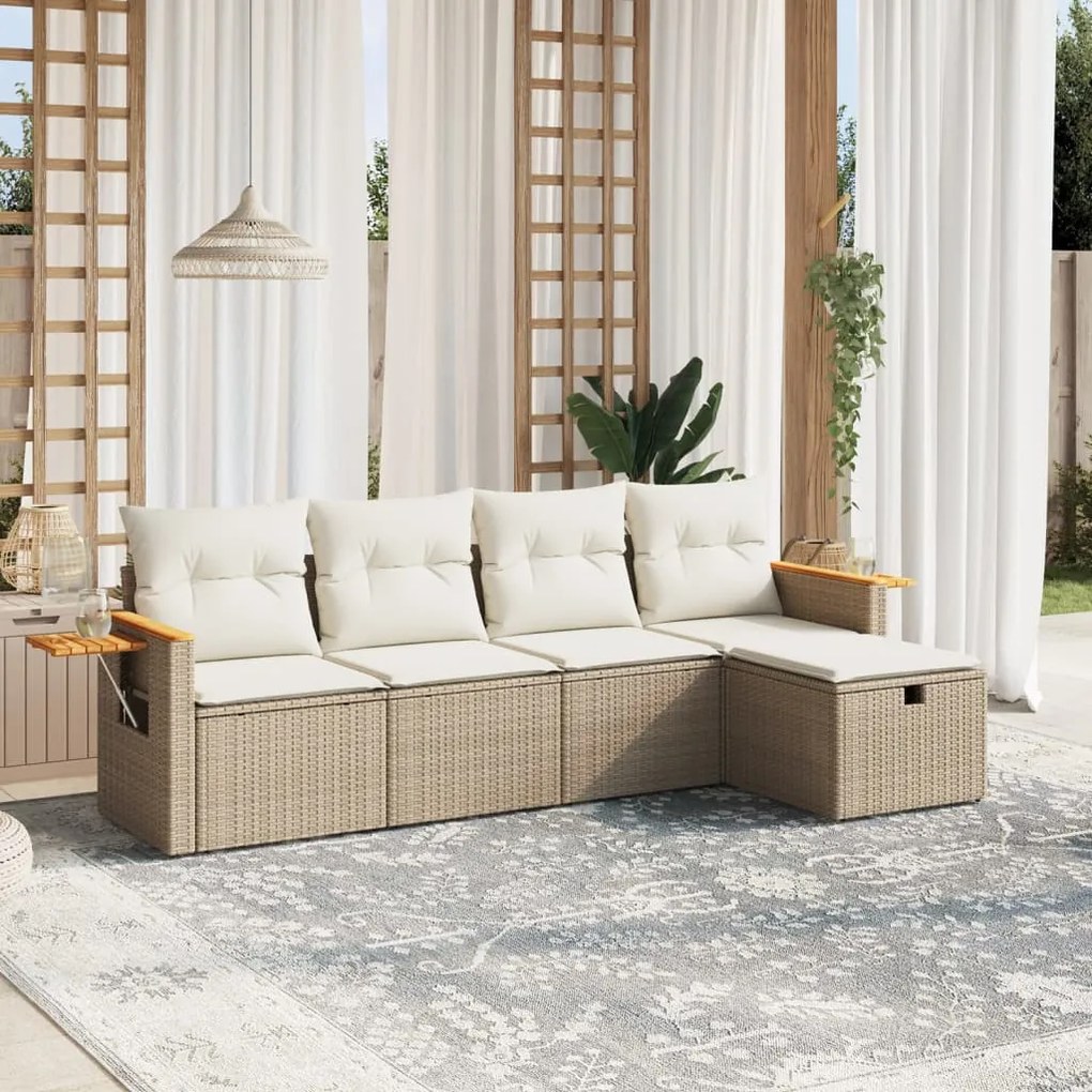 Set divano da giardino 5 pz con cuscini beige in polyrattan