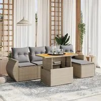 Set Divano da Giardino 6 pz con Cuscini Beige in Polyrattan 3275810