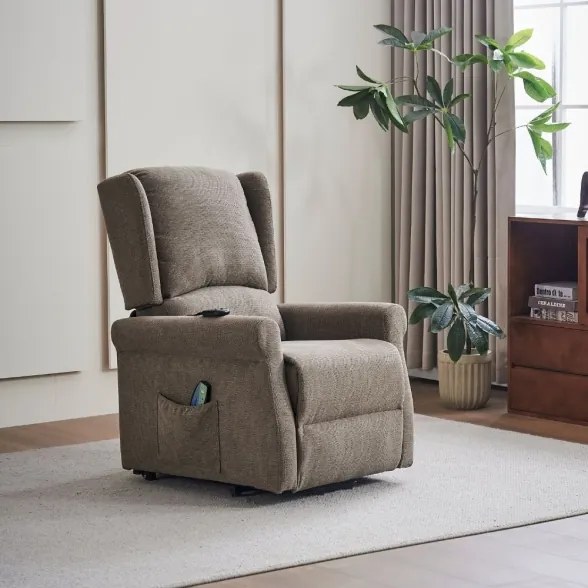 Poltrona Alzapersona Reclinabile 2 Motori Tasmania Tessuto Coffee
