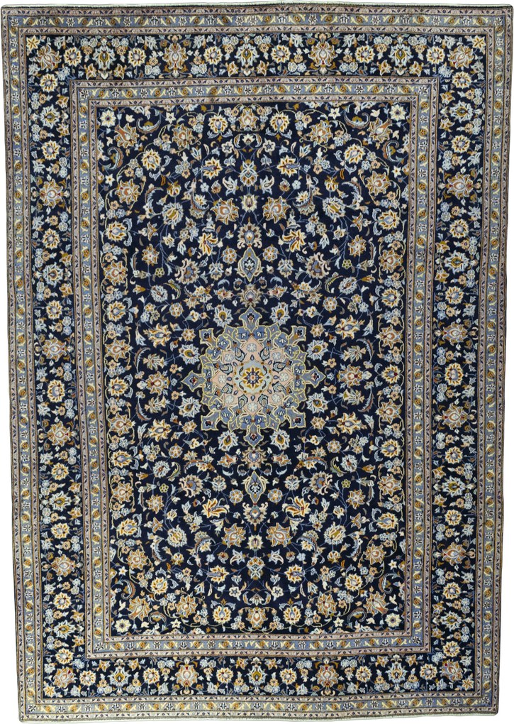 Kashan Tappeto 410x290 Blu (Iran) Annodato A Mano